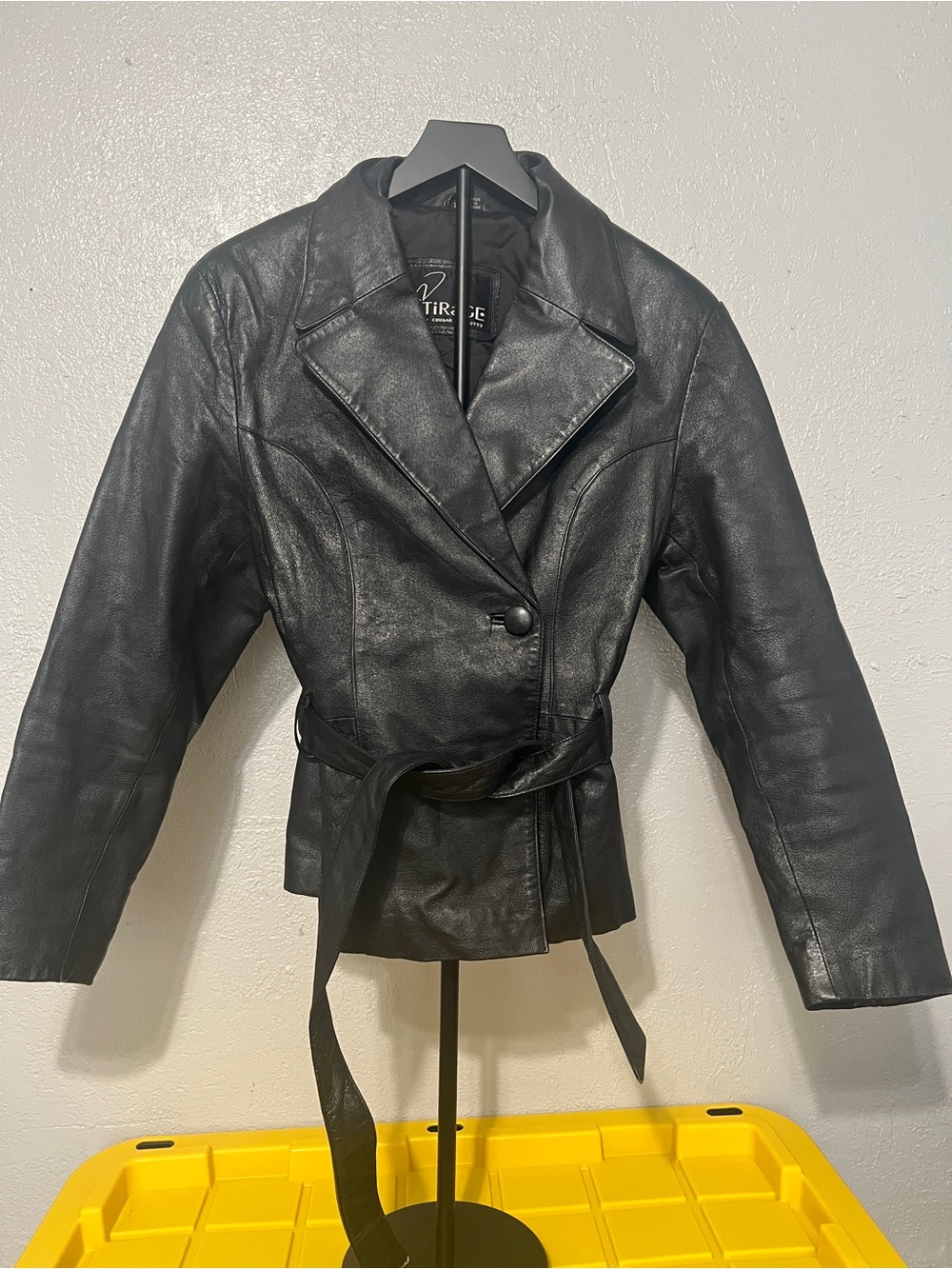 Cougar Black Leather Belted Jacket - Women's